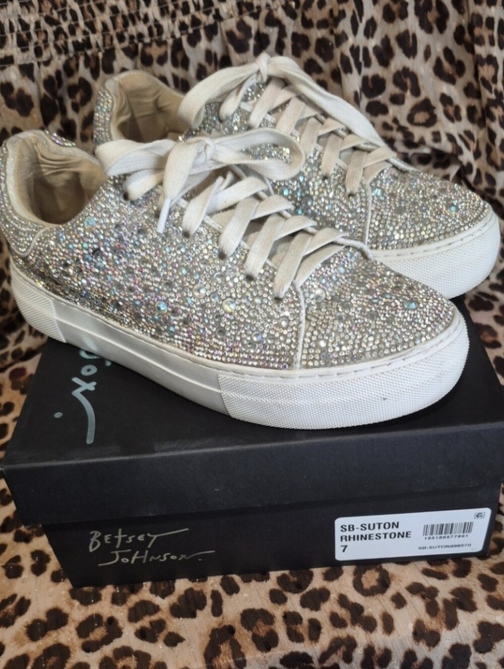 Betsey Johnson Suton Bling  Crystal Lace-Up Sneakers - White